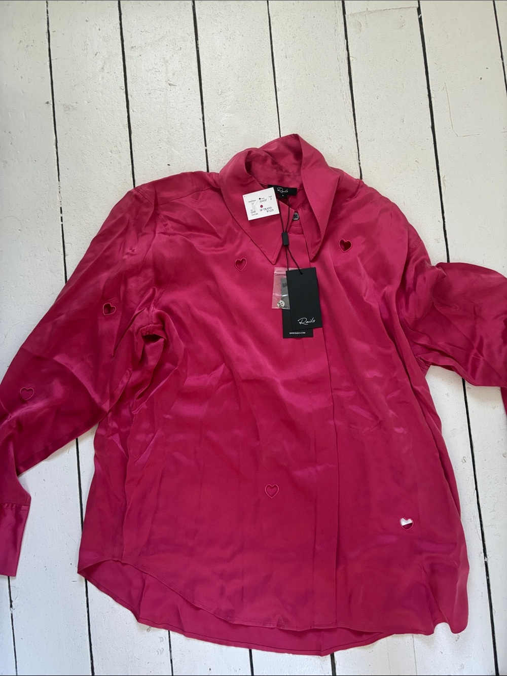 Rails Hot Pink Heart Cutout Silk-Feel Button-Up